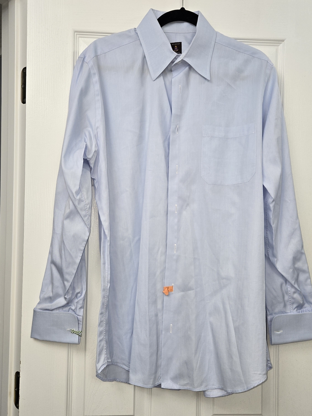 Robert Talbott Estate Bespoke Light Blue Herringbone French Cuff Dress Shirt 17
